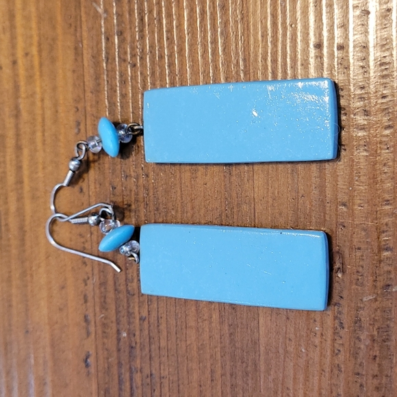 Blue hook long rectangle print earrings - Picture 4 of 4